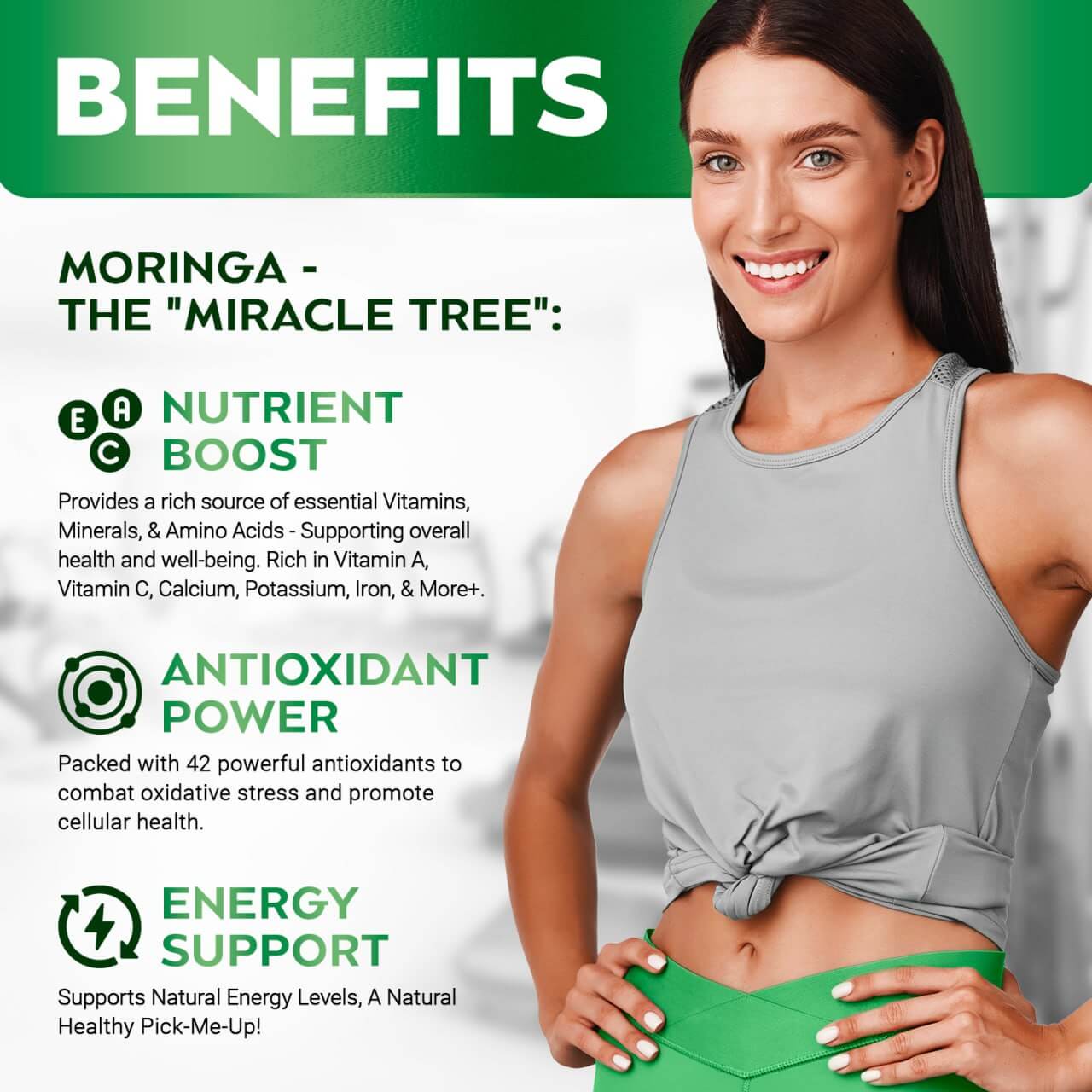 Moringa Capsules 800mg - Pure Moringa Powder Supplement for Energy, Immune, Skin & Gut Health - Caffeine-Free, Non-GMO Green Antioxidant Superfood 60 Vegan Capsules