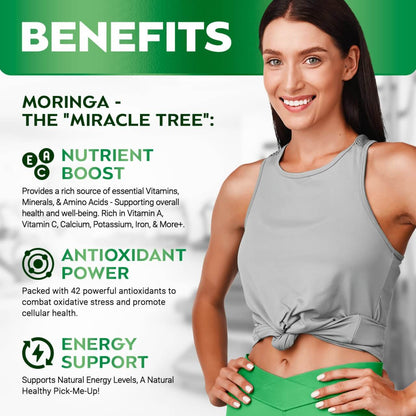 Moringa Capsules 800mg - Pure Moringa Powder Supplement for Energy, Immune, Skin & Gut Health - Caffeine-Free, Non-GMO Green Antioxidant Superfood 60 Vegan Capsules